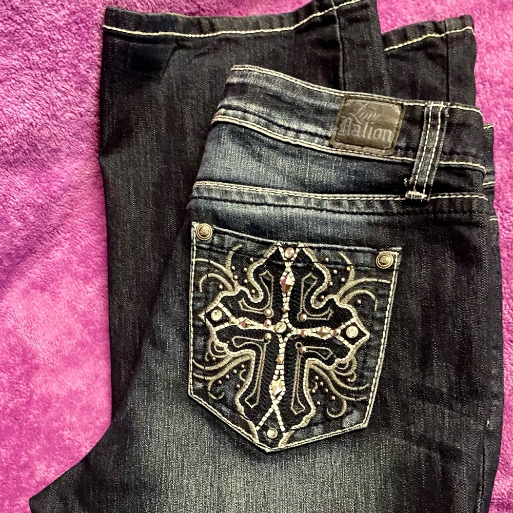 Love Nation Jeans Womens 12 Blue Embellished Boot Cut Denim